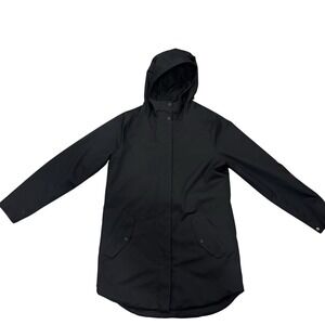 Athleta Women's Lakeview Rainout Parka Jacket Size M  Black Hood Fleece Lining